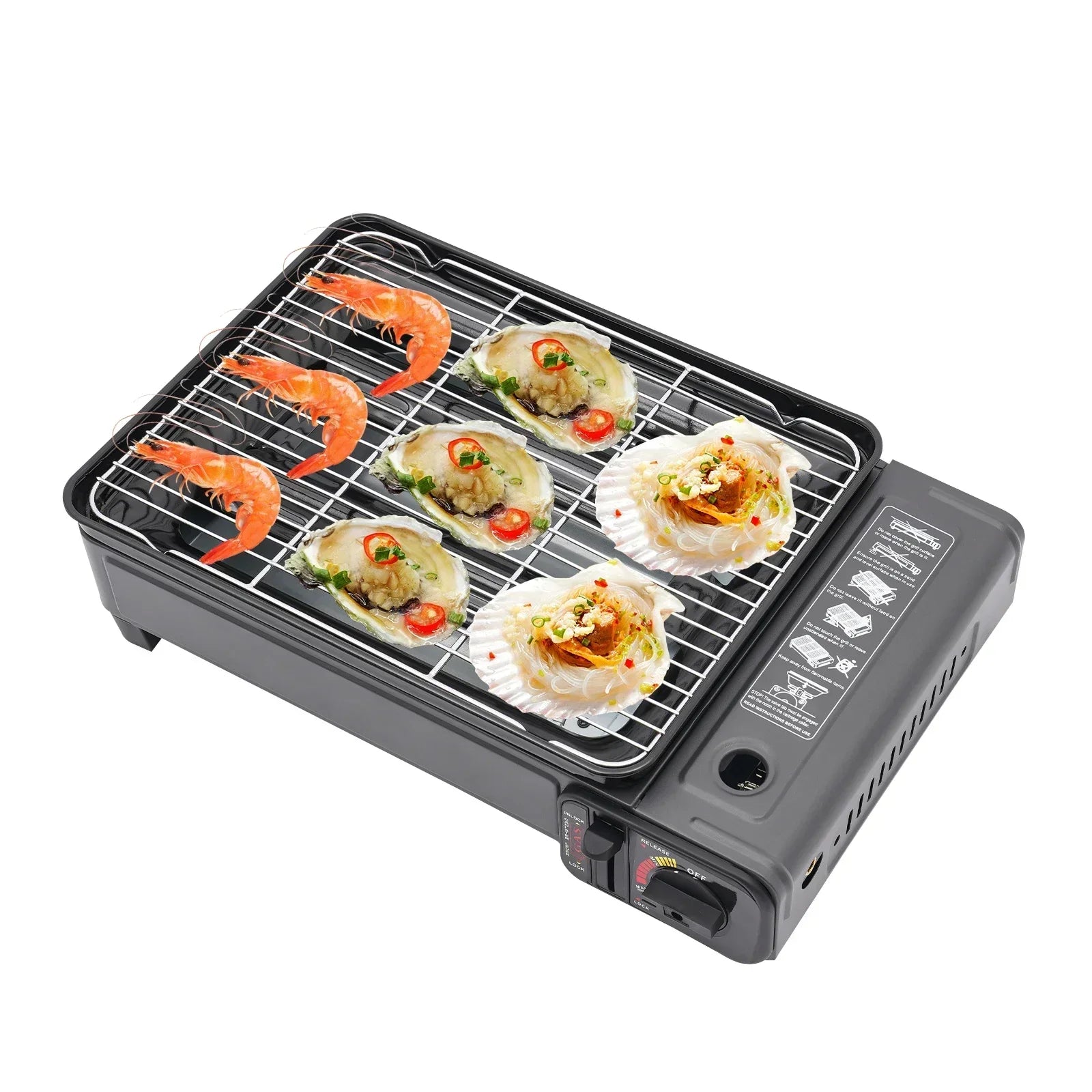 Butane Grill Stove, Portable Camping Grill Gas Stove, with Stainless Steel Cooking Grate and Nonstick Griddle for Camping