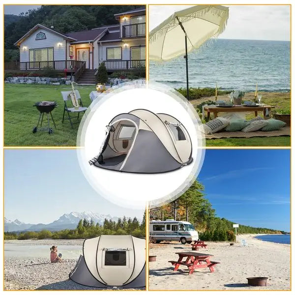 Camping Tent Boat Speed Open 3-4 People Coffee Fiber Pole Polyester Fabric 110.24*39.37*47.24 inch Family/Friends Party Camping