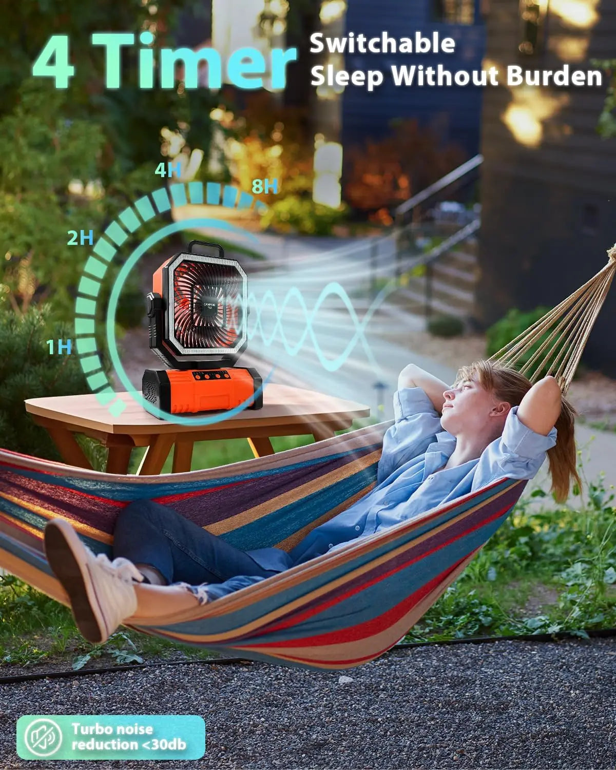 20000mAh Portable Camping FanRechargeable Battery Operated Oscillating Camp Tent Fan With Bluetooth Speaker 4 Speeds LED lights