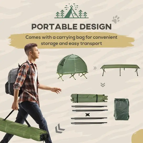 Outsunny Camping Tent Cot, Single Person Folding Cot Combo, Off-Ground Tent, Covered Outdoor Bed with Carry Bag for Hiking, Camp
