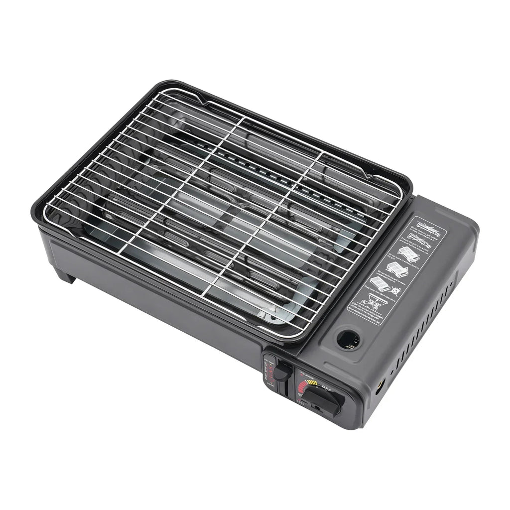 Butane Grill Stove, Portable Camping Grill Gas Stove, with Stainless Steel Cooking Grate and Nonstick Griddle for Camping