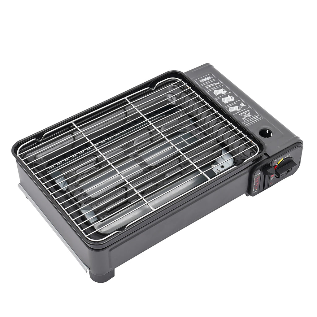 Butane Grill Stove, Portable Camping Grill Gas Stove, with Stainless Steel Cooking Grate and Nonstick Griddle for Camping