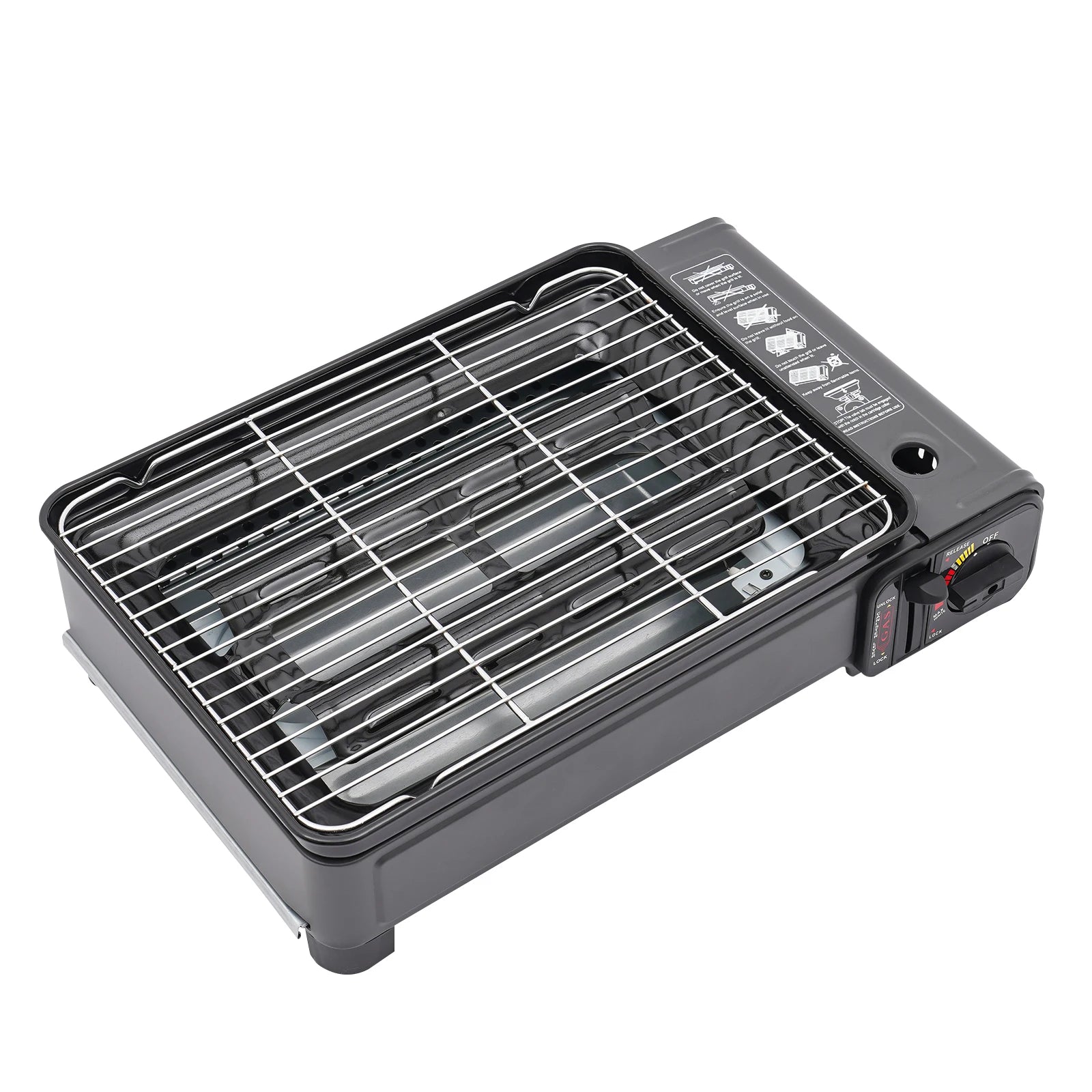 Butane Grill Stove, Portable Camping Grill Gas Stove, with Stainless Steel Cooking Grate and Nonstick Griddle for Camping