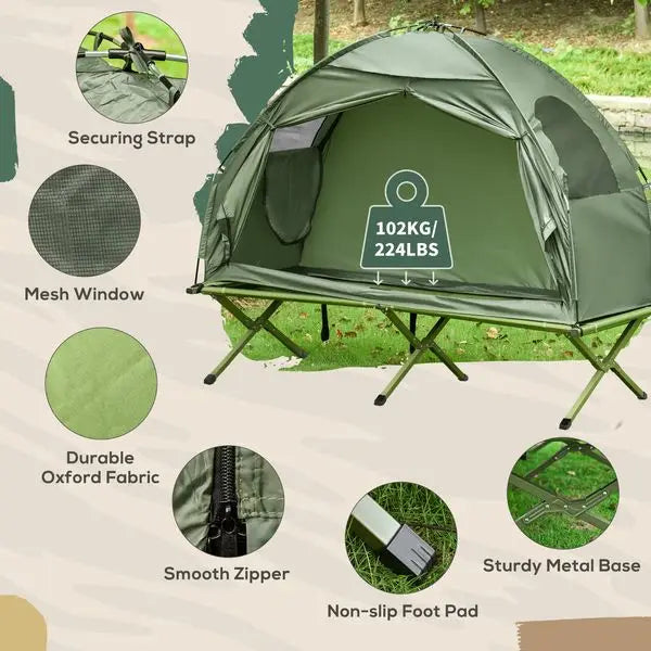 Outsunny Camping Tent Cot, Single Person Folding Cot Combo, Off-Ground Tent, Covered Outdoor Bed with Carry Bag for Hiking, Camp