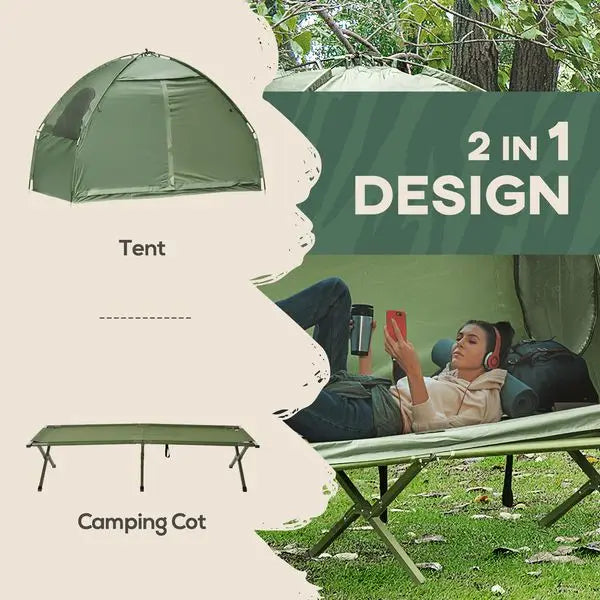 Outsunny Camping Tent Cot, Single Person Folding Cot Combo, Off-Ground Tent, Covered Outdoor Bed with Carry Bag for Hiking, Camp