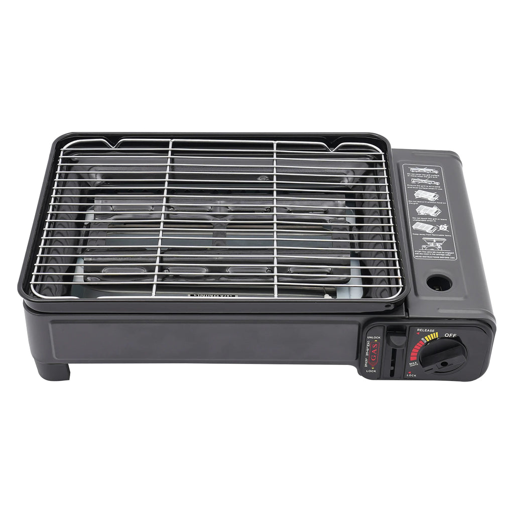Butane Grill Stove, Portable Camping Grill Gas Stove, with Stainless Steel Cooking Grate and Nonstick Griddle for Camping